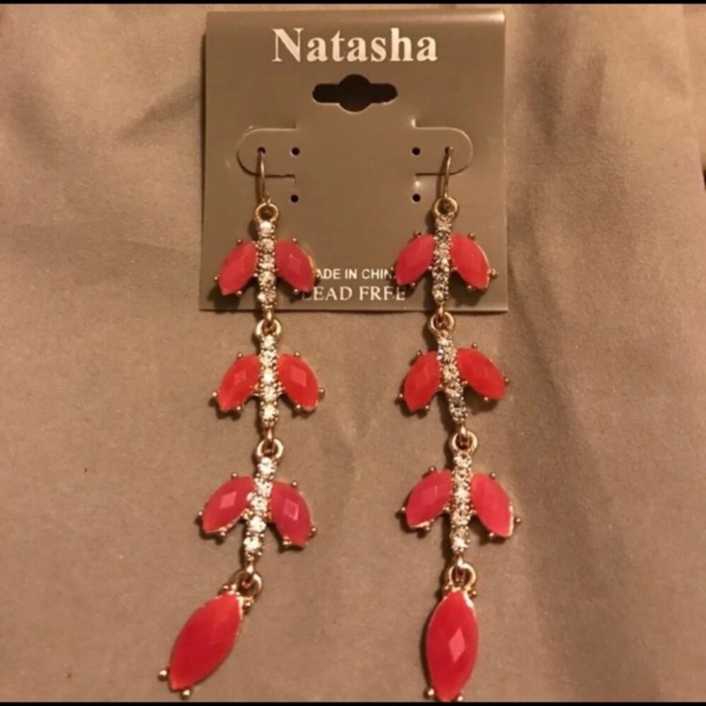Natasha pink drop down leave earrings